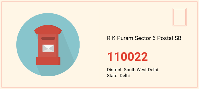 pin code of R K Puram Sector 6 Postal SB in Delhi