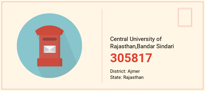 pin code of Central University of Rajasthan,Bandar Sindari in Rajasthan